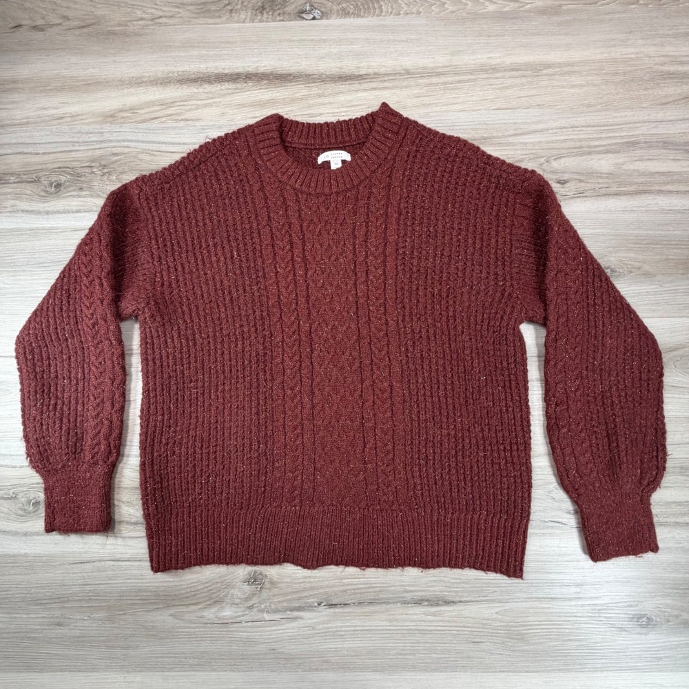 Lauren Conrad Cable Knit Sparkle‎ Sweater Burgundy Size Medium